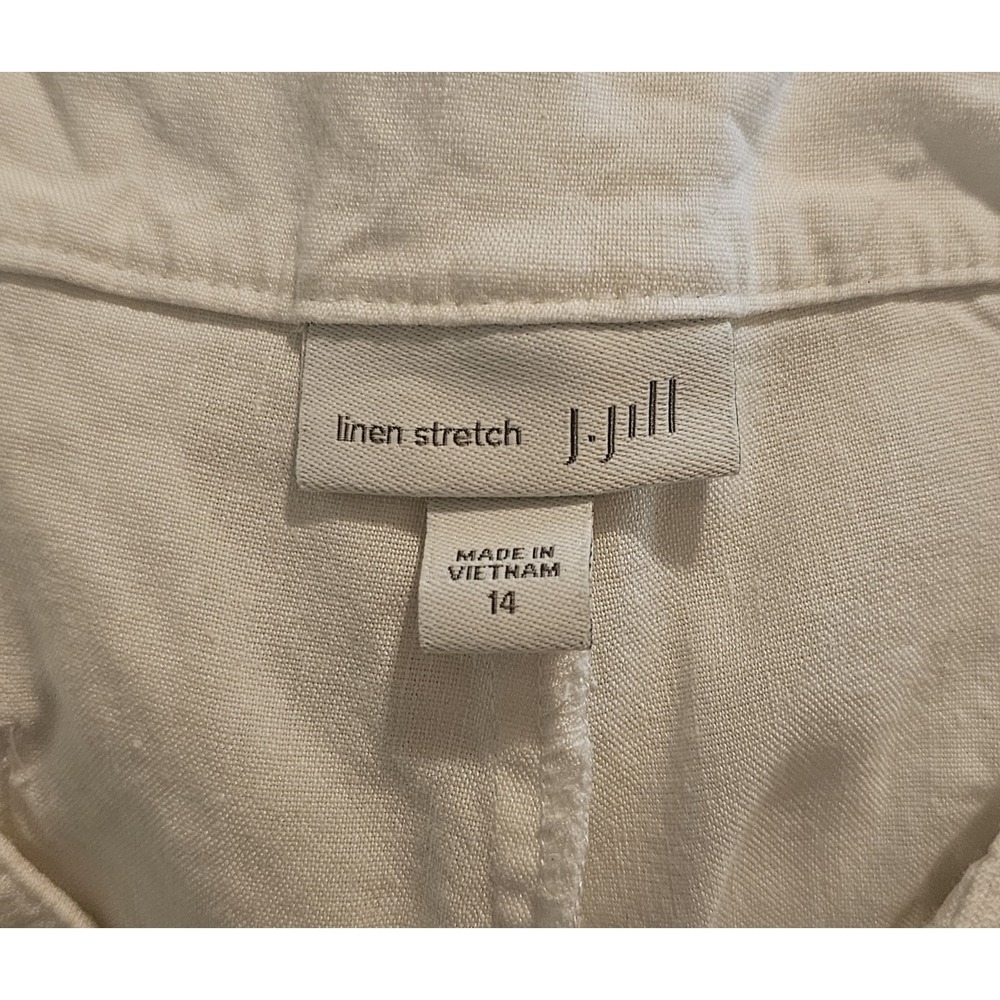 J. Jill Linen Stretch Sailor Buttons Wide Leg Pants Size 14 White Front Seam - Picture 3 of 5
